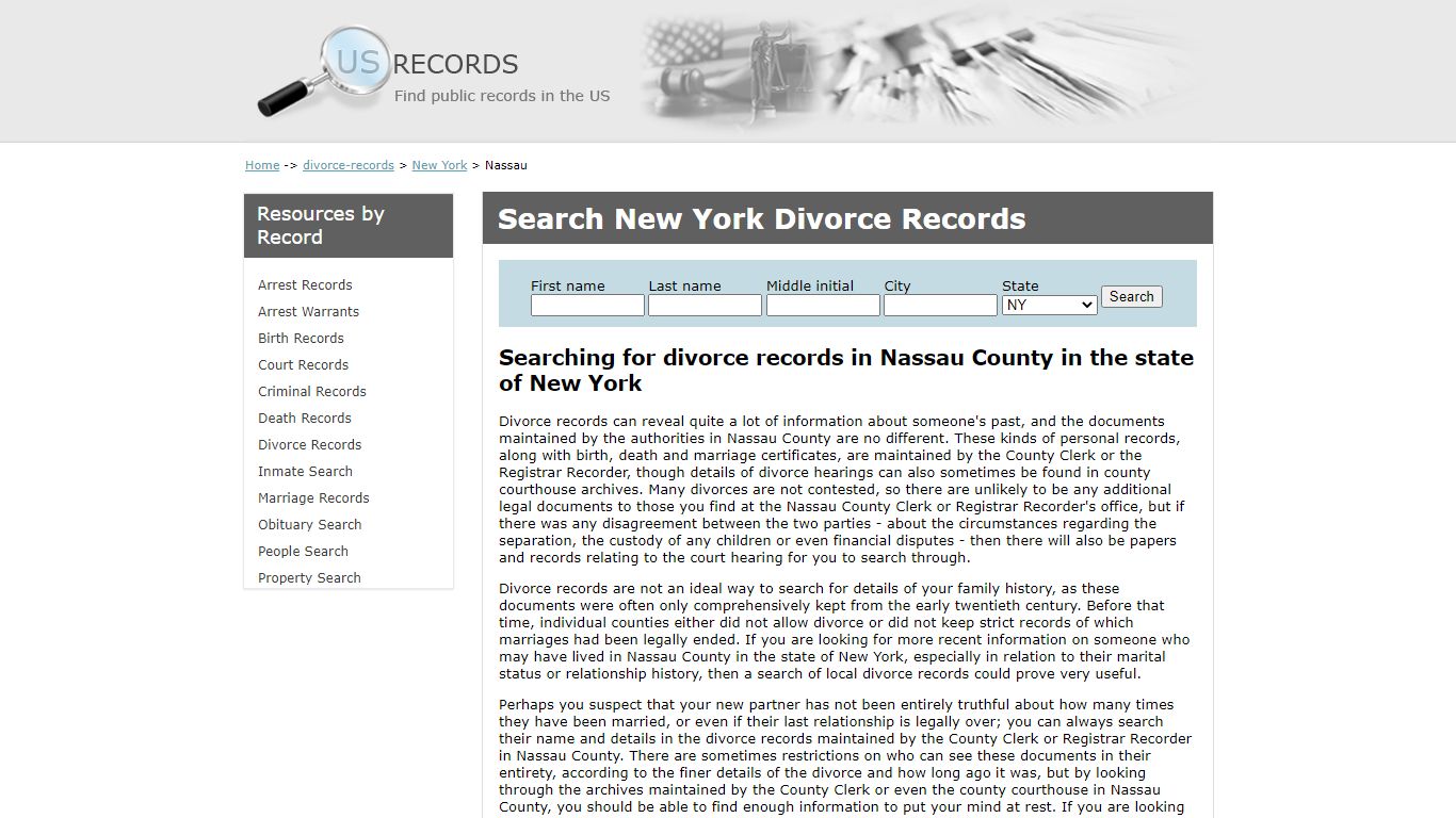 Search Divorce Records Nassau New York | US Records
